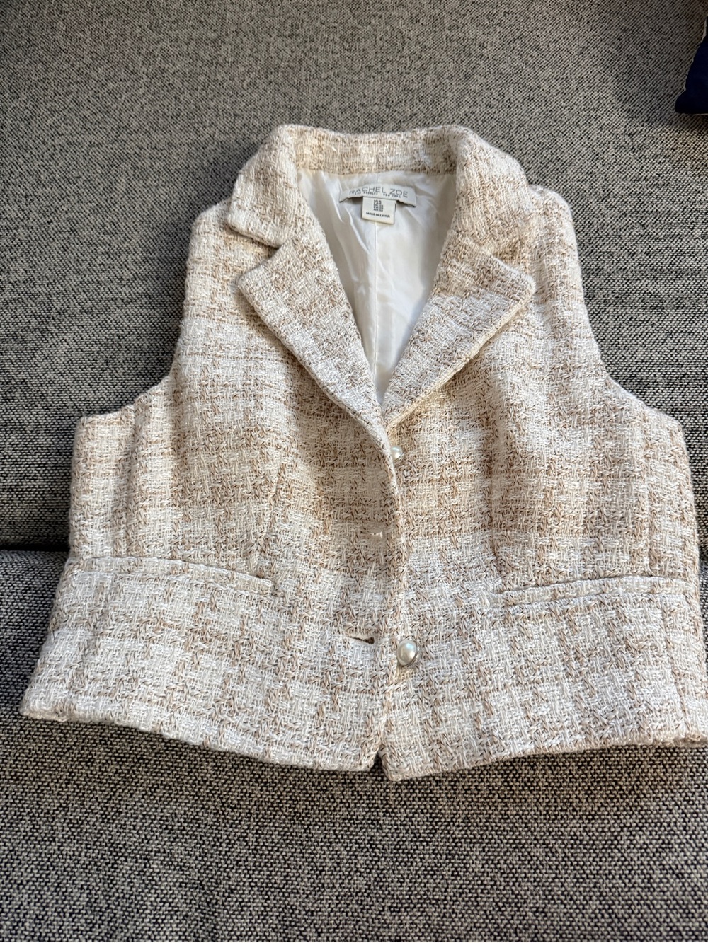 Rachel Zoe Cream Tweed Sleeveless Blazer Vest